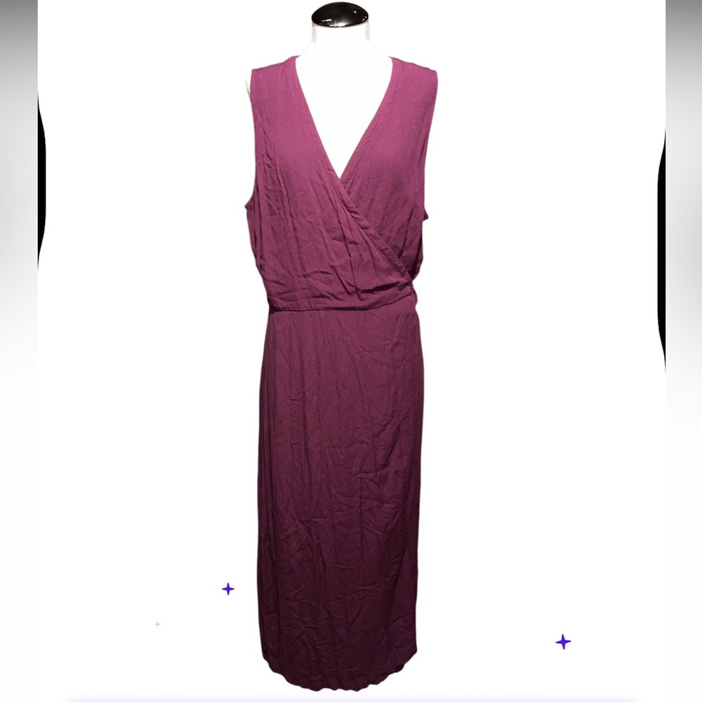 Garnet Hill maroon true wrap crepe dress size 10 sleeveless v neck fall office